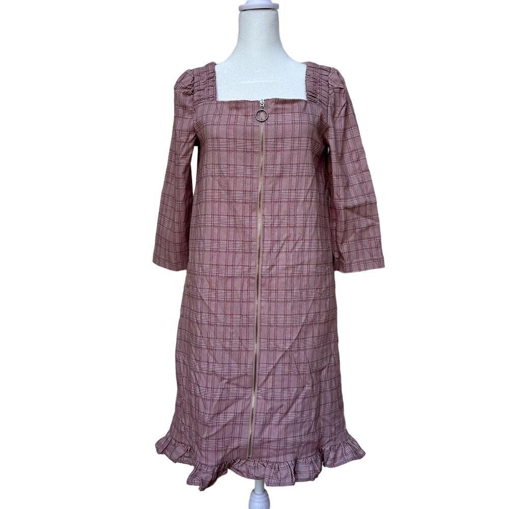 Avec Les Filles Plaid Midi Dress with Front Zipper – Size M